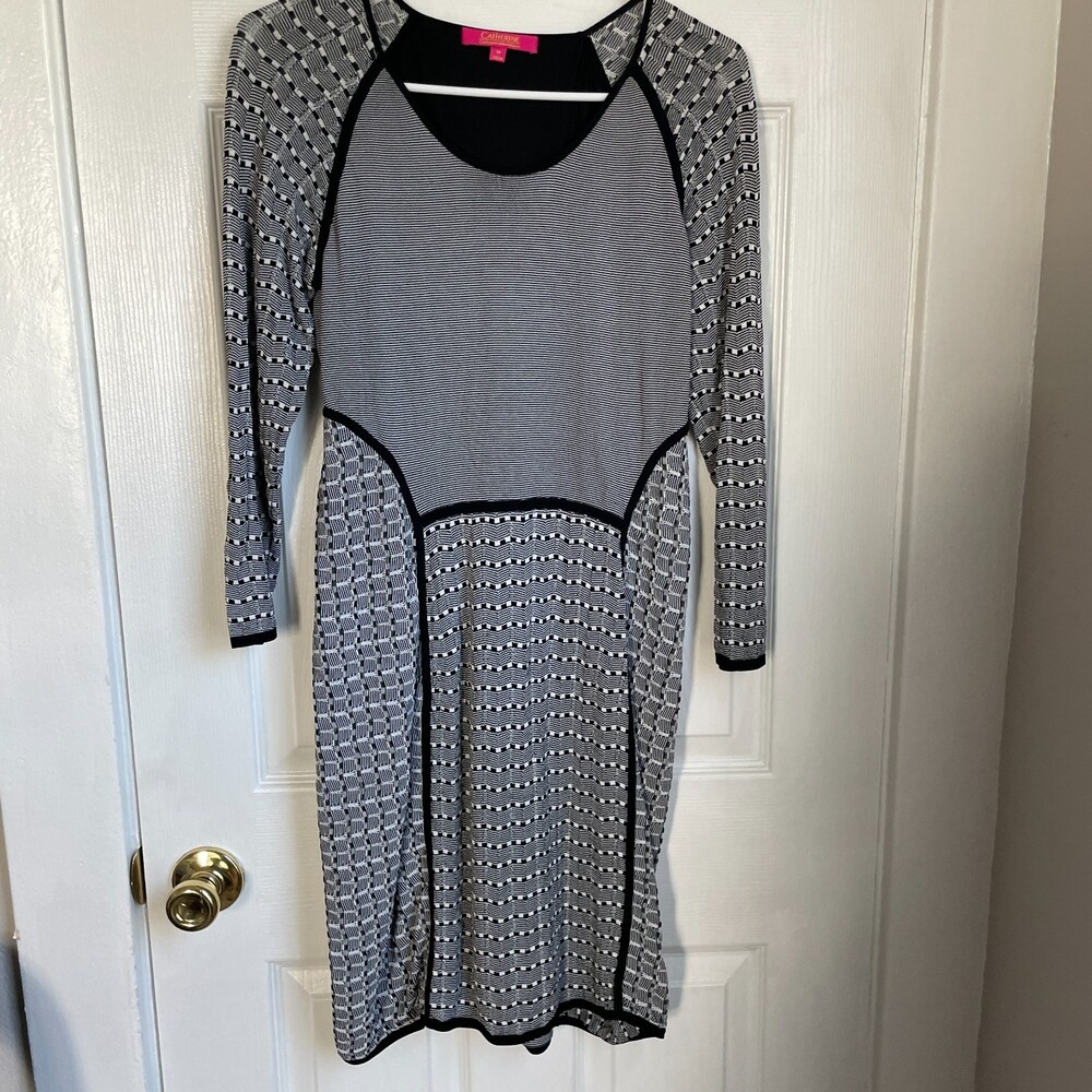 Catherine Malandrino black and white knit long sleeve mini dress